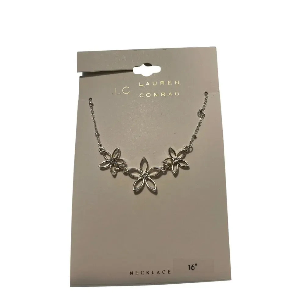 LAUREN CONRAD SILVER FLOUR 16" NECKLACE